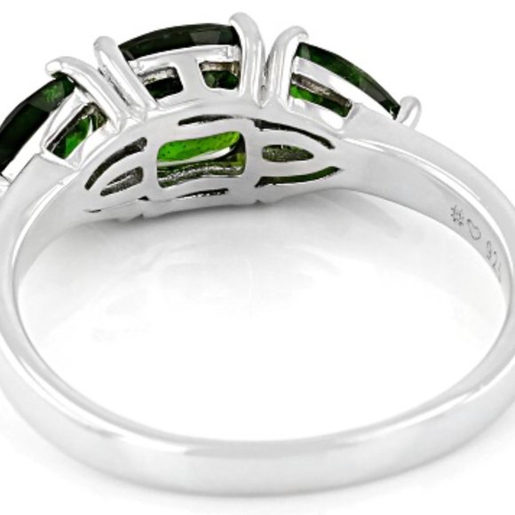 NEW Green Chrome Diopside Rhodium Over Sterling Silver 3-Stone Ring - Picture 4 of 4
